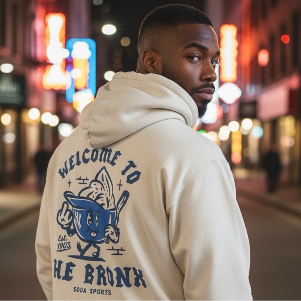 Soda Sports Welcome To The Bronx White Cotton Hoodie Men's Size Large